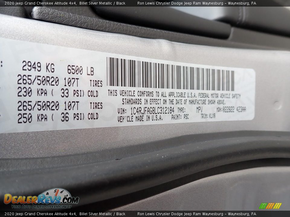 2020 Jeep Grand Cherokee Altitude 4x4 Billet Silver Metallic / Black Photo #15
