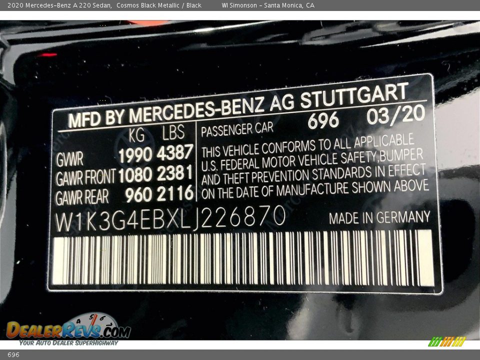 Mercedes-Benz Color Code 696 Cosmos Black Metallic
