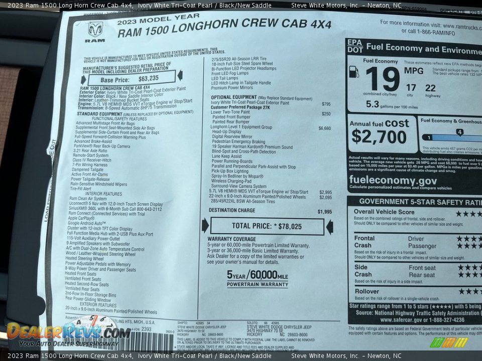 2023 Ram 1500 Long Horn Crew Cab 4x4 Window Sticker Photo #35