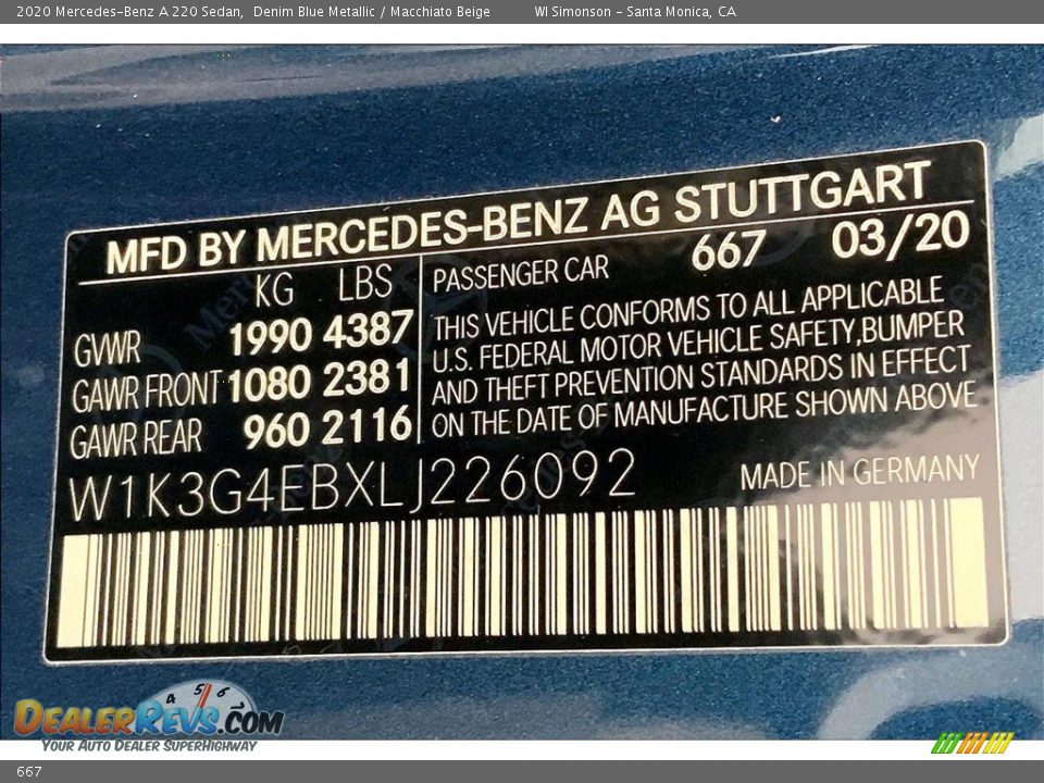 Mercedes-Benz Color Code 667 Denim Blue Metallic