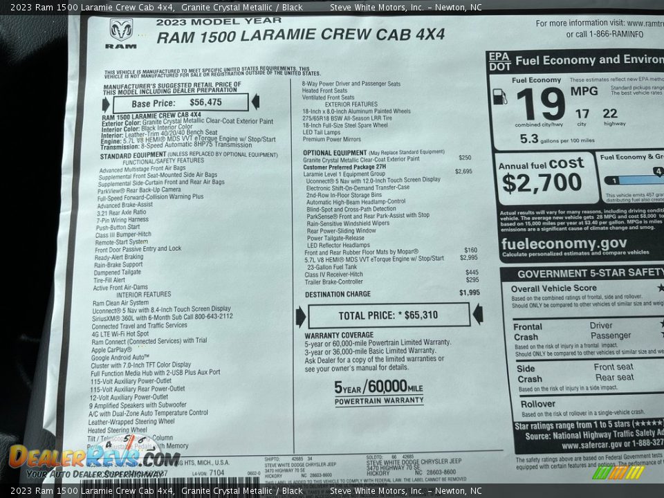 2023 Ram 1500 Laramie Crew Cab 4x4 Window Sticker Photo #28