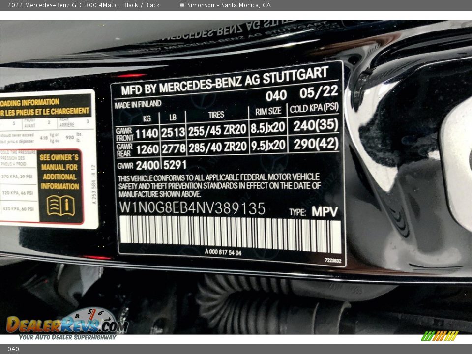 Mercedes-Benz Color Code 040 Black