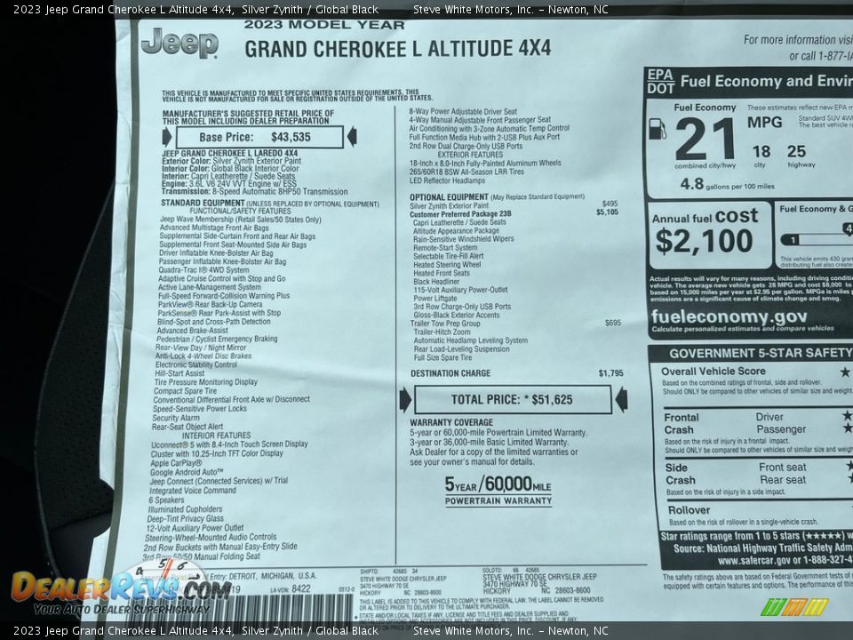 2023 Jeep Grand Cherokee L Altitude 4x4 Window Sticker Photo #28