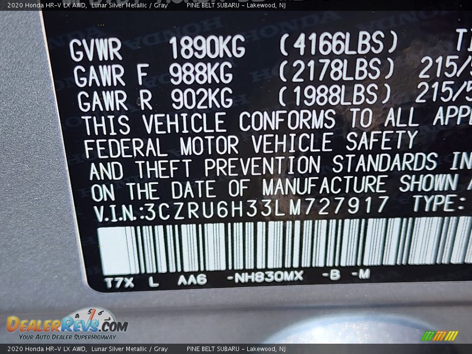 2020 Honda HR-V LX AWD Lunar Silver Metallic / Gray Photo #31