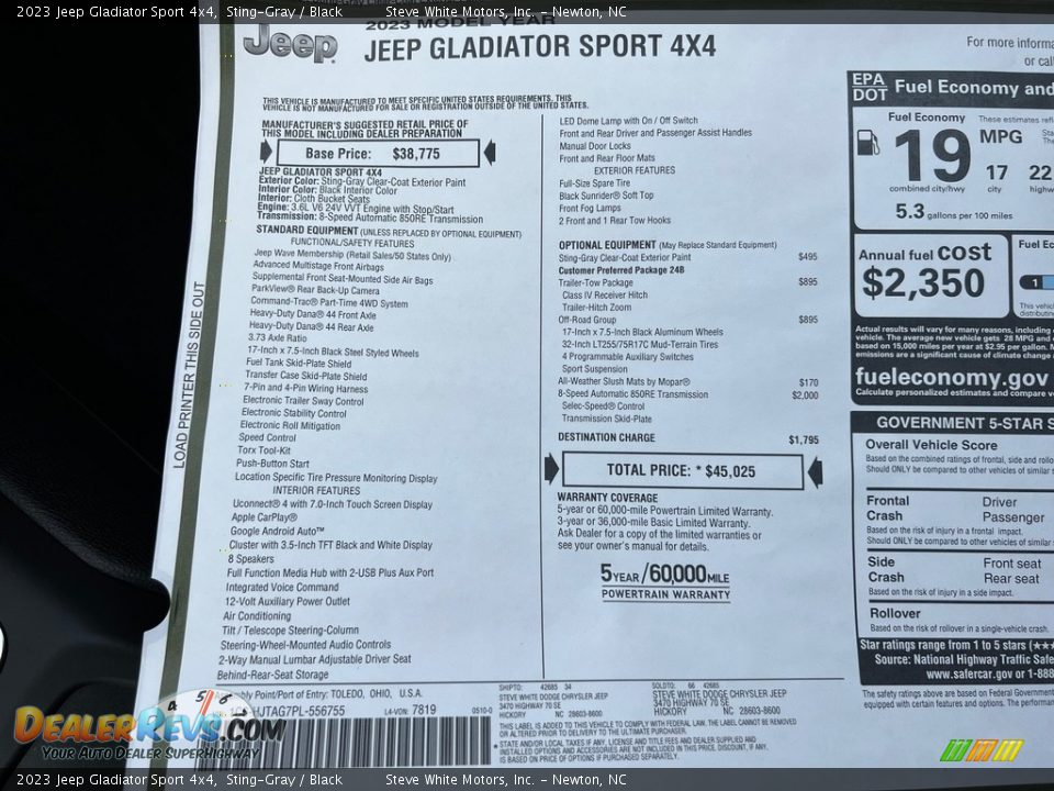 2023 Jeep Gladiator Sport 4x4 Window Sticker Photo #26