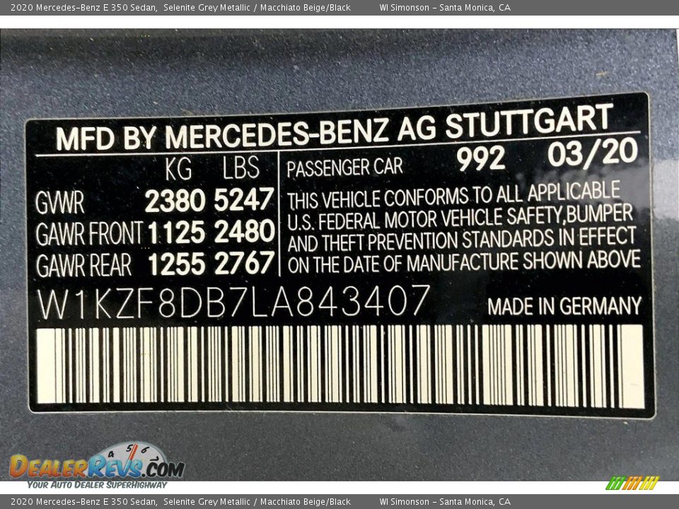 2020 Mercedes-Benz E 350 Sedan Selenite Grey Metallic / Macchiato Beige/Black Photo #33
