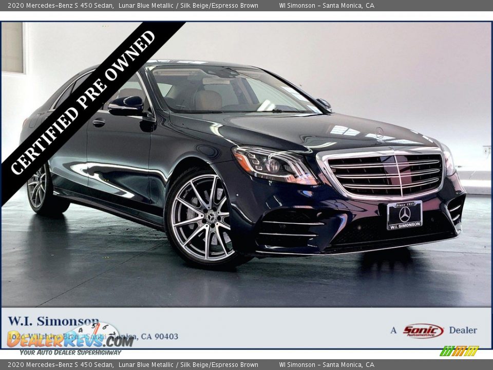 2020 Mercedes-Benz S 450 Sedan Lunar Blue Metallic / Silk Beige/Espresso Brown Photo #1