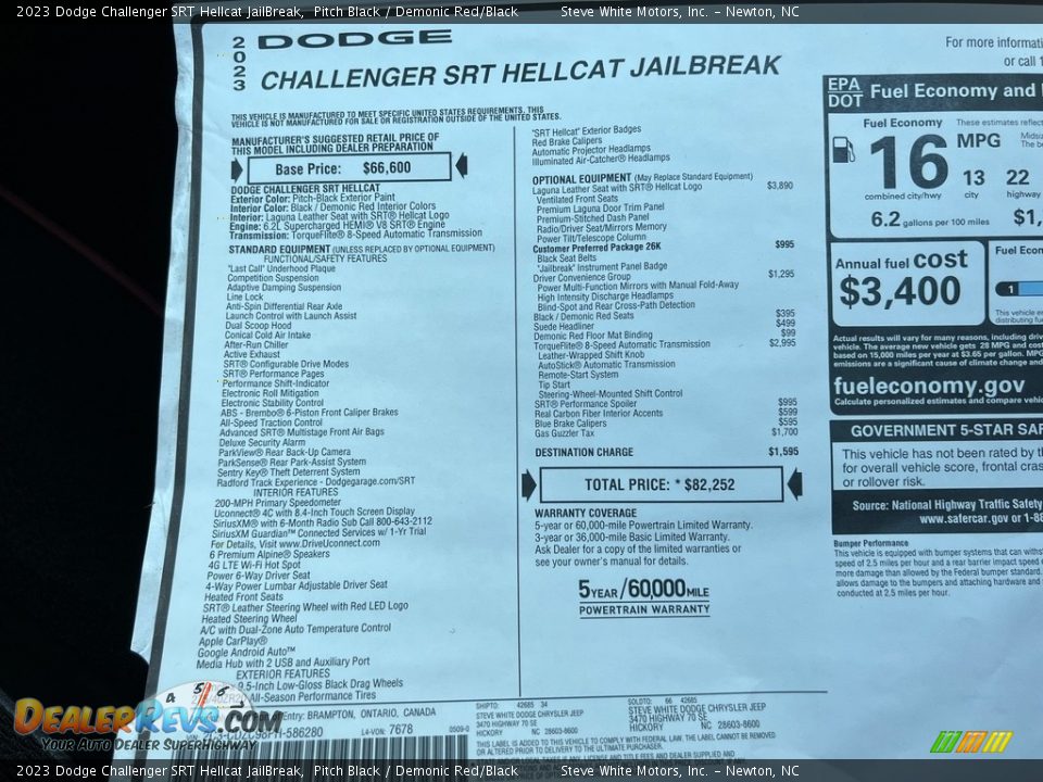 2023 Dodge Challenger SRT Hellcat JailBreak Window Sticker Photo #28