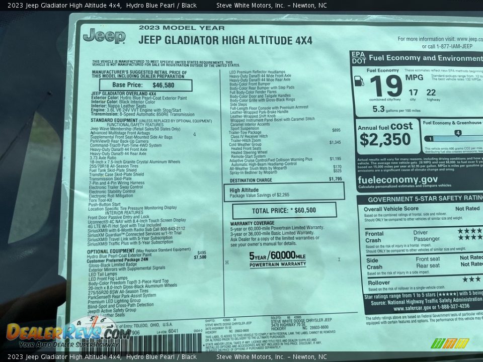 2023 Jeep Gladiator High Altitude 4x4 Window Sticker Photo #29