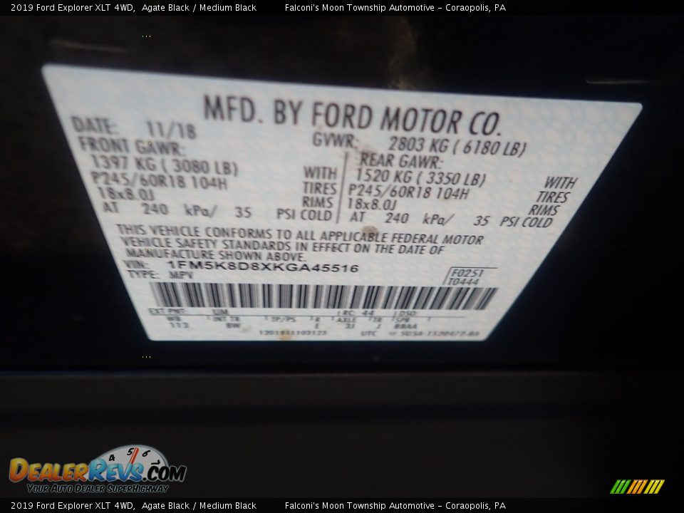 2019 Ford Explorer XLT 4WD Agate Black / Medium Black Photo #27