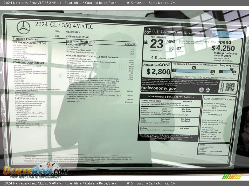 2024 Mercedes-Benz GLE 350 4Matic Window Sticker Photo #13