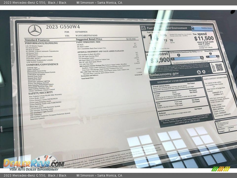 2023 Mercedes-Benz G 550 Window Sticker Photo #13