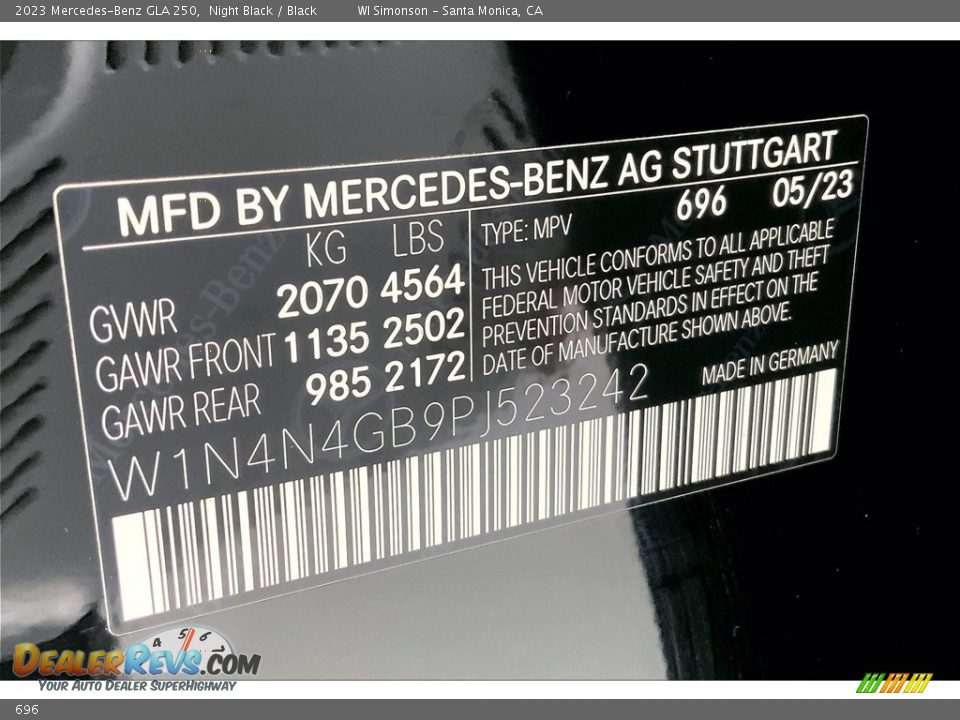 Mercedes-Benz Color Code 696 Night Black