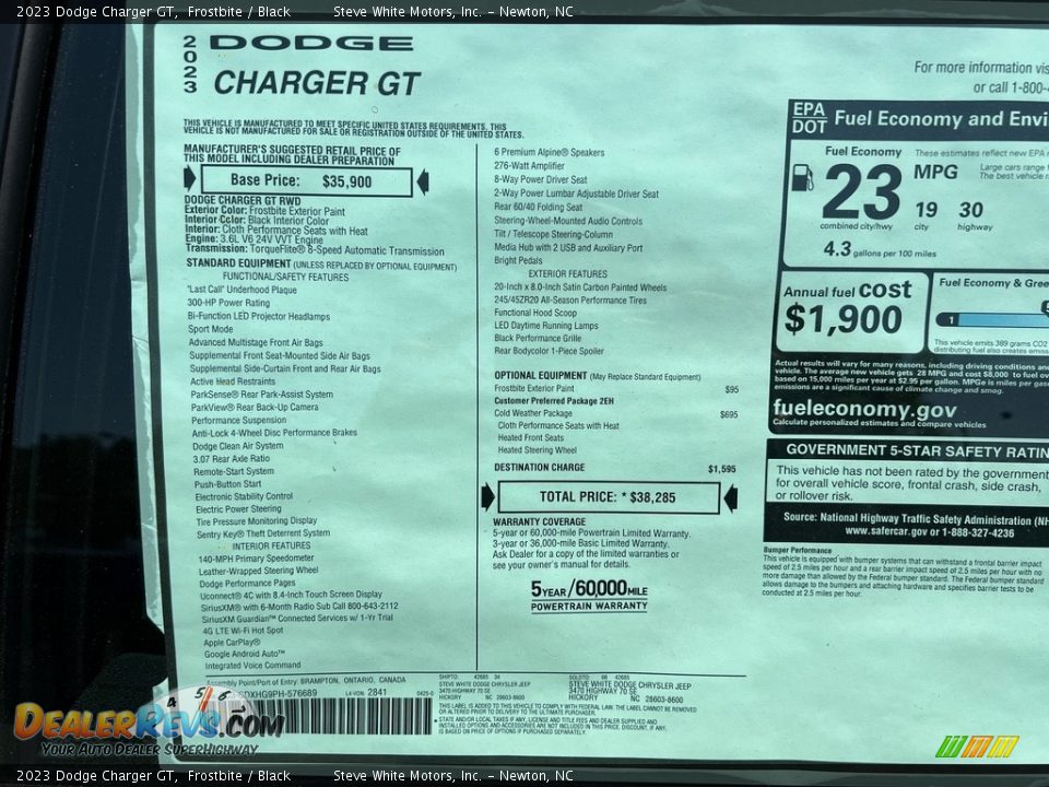 2023 Dodge Charger GT Window Sticker Photo #27