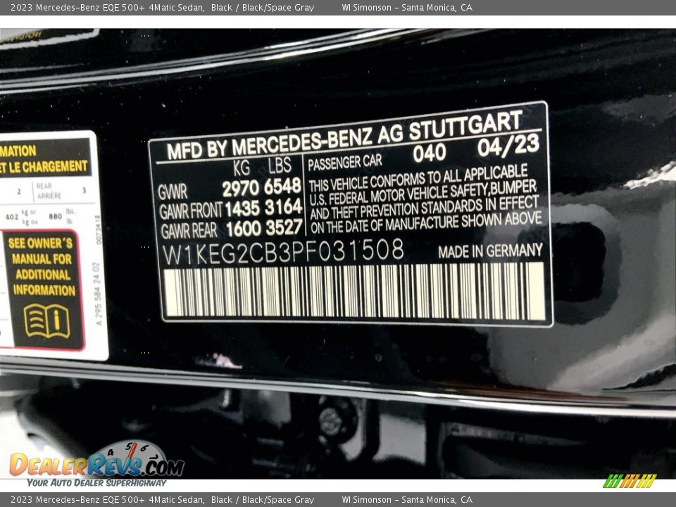 2023 Mercedes-Benz EQE 500+ 4Matic Sedan Black / Black/Space Gray Photo #10