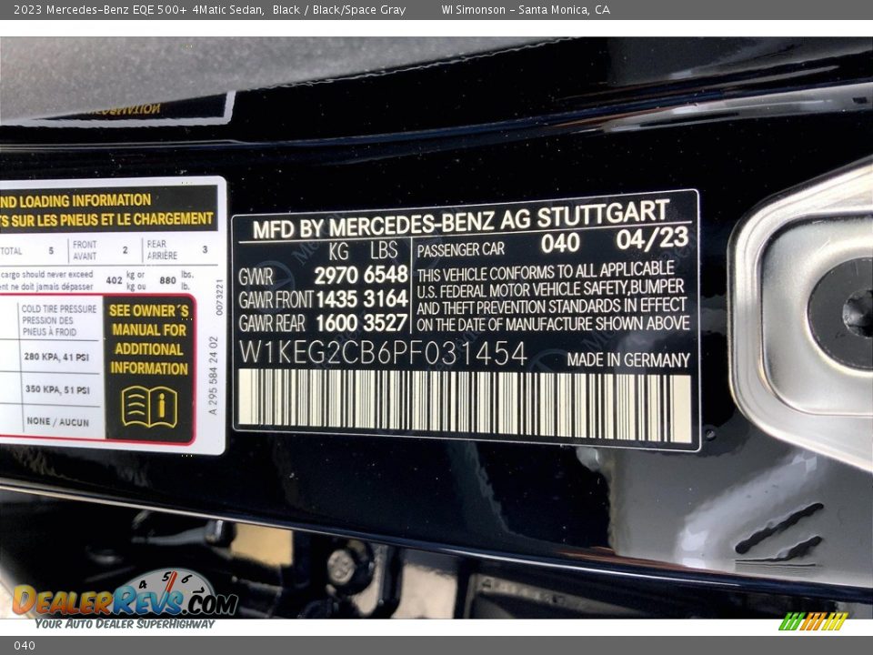 Mercedes-Benz Color Code 040 Black