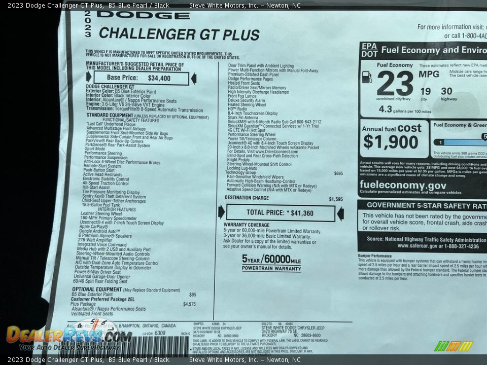 2023 Dodge Challenger GT Plus Window Sticker Photo #26
