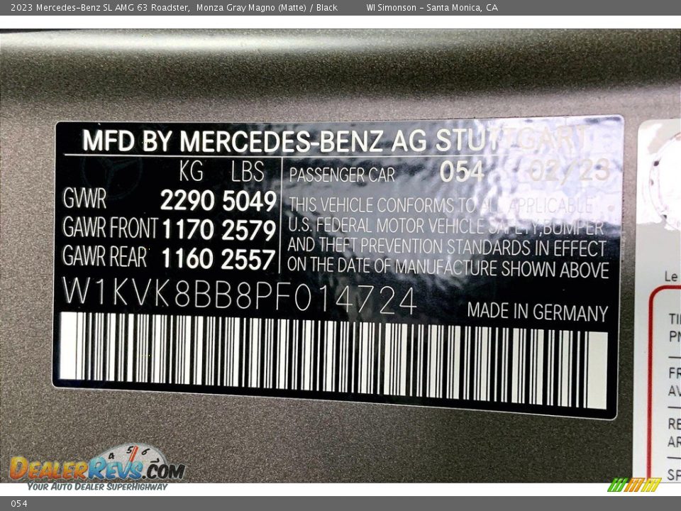 Mercedes-Benz Color Code 054 Monza Gray Magno (Matte)