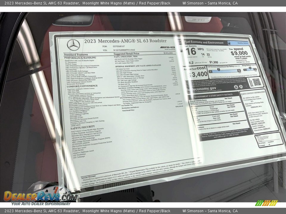 2023 Mercedes-Benz SL AMG 63 Roadster Window Sticker Photo #13