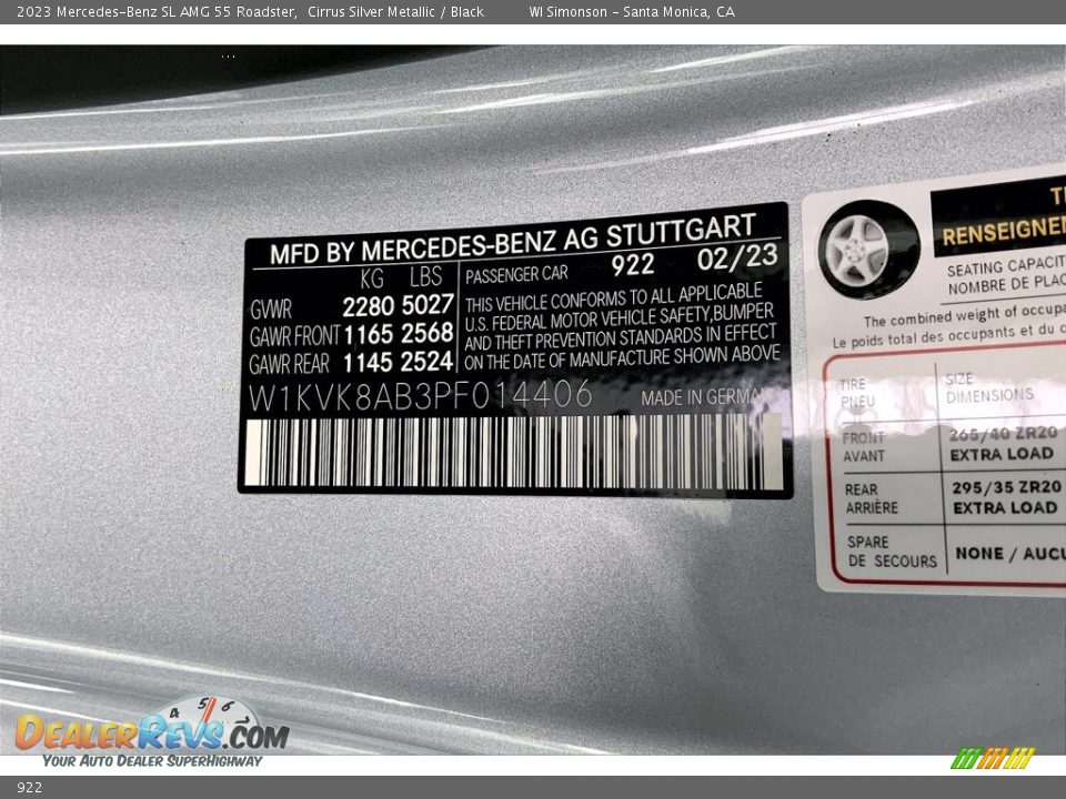 Mercedes-Benz Color Code 922 Cirrus Silver Metallic