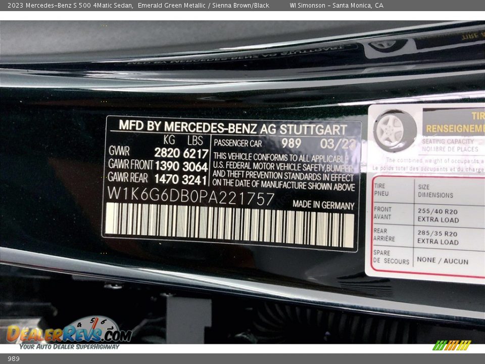 Mercedes-Benz Color Code 989 Emerald Green Metallic