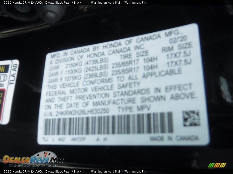 2020 Honda CR-V LX AWD Crystal Black Pearl / Black Photo #27