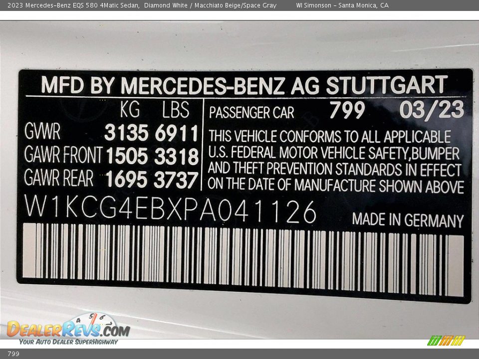 Mercedes-Benz Color Code 799 Diamond White