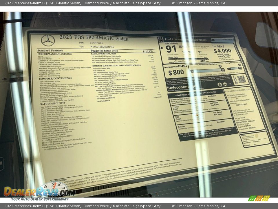 2023 Mercedes-Benz EQS 580 4Matic Sedan Window Sticker Photo #12