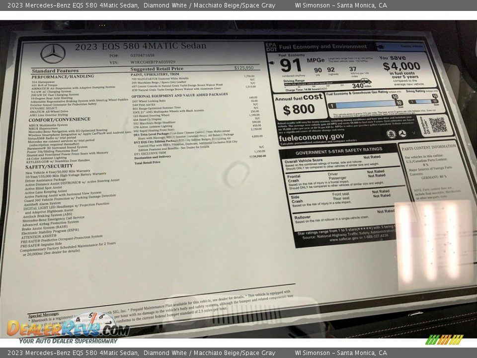 2023 Mercedes-Benz EQS 580 4Matic Sedan Window Sticker Photo #11