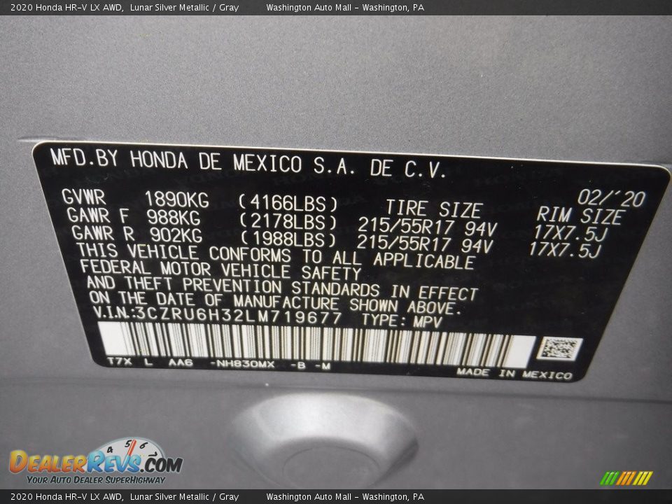 2020 Honda HR-V LX AWD Lunar Silver Metallic / Gray Photo #28