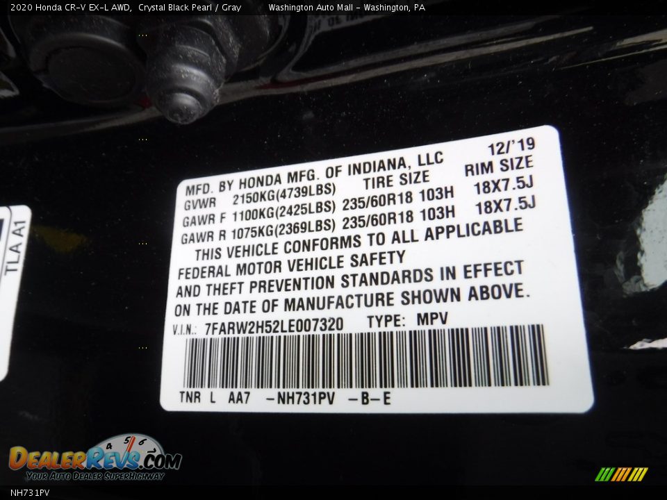 Honda Color Code NH731PV Crystal Black Pearl