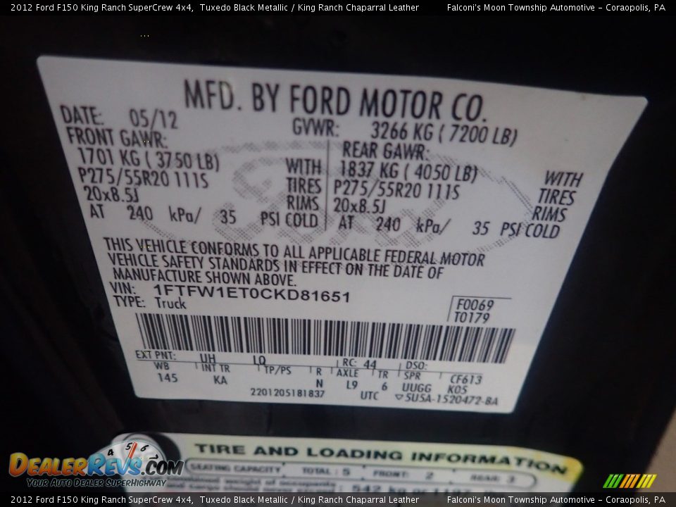 2012 Ford F150 King Ranch SuperCrew 4x4 Tuxedo Black Metallic / King Ranch Chaparral Leather Photo #27