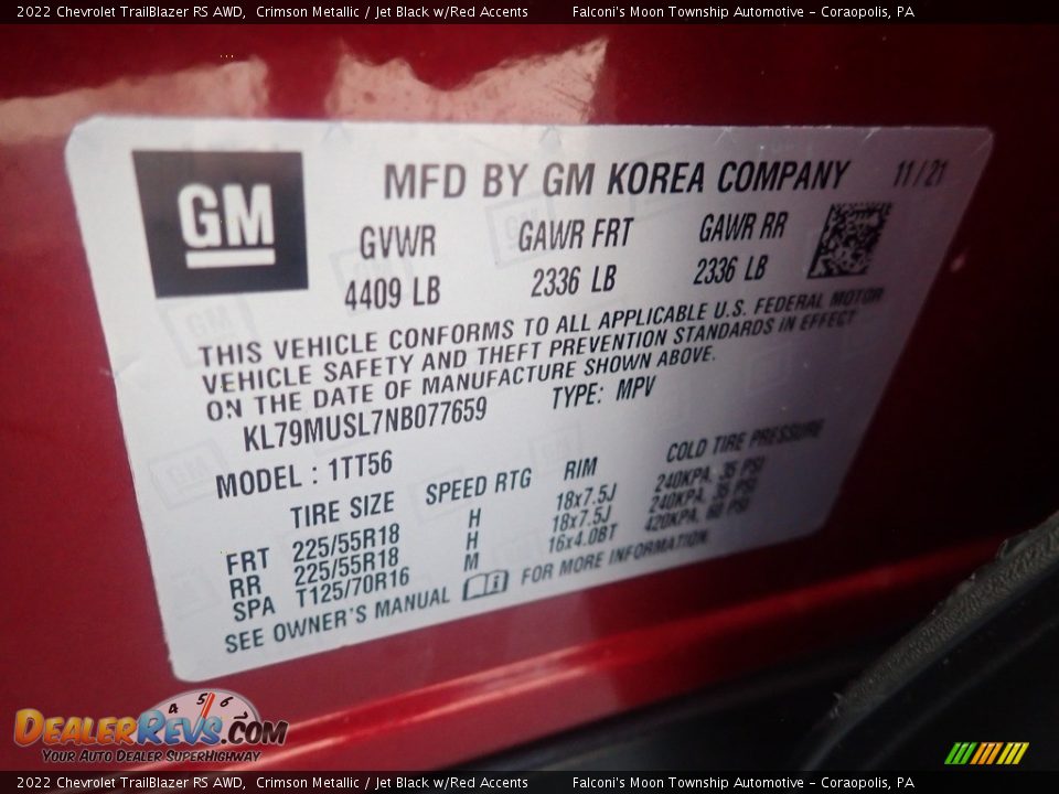 2022 Chevrolet TrailBlazer RS AWD Crimson Metallic / Jet Black w/Red Accents Photo #27