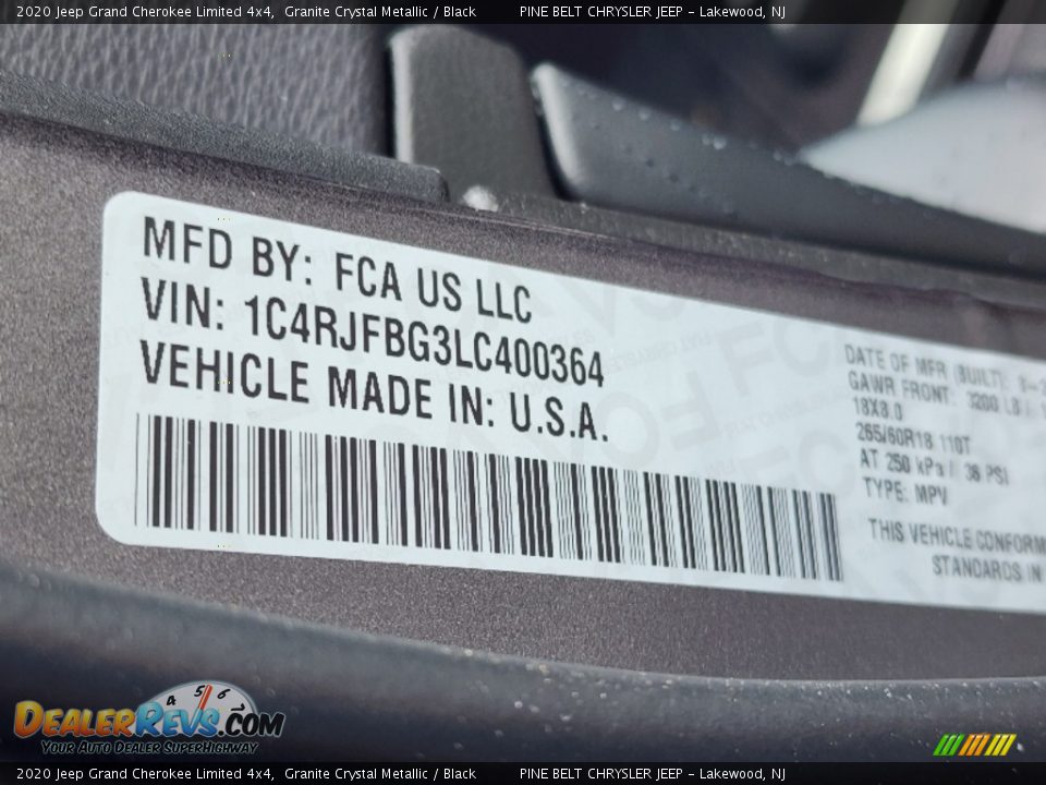 2020 Jeep Grand Cherokee Limited 4x4 Granite Crystal Metallic / Black Photo #36
