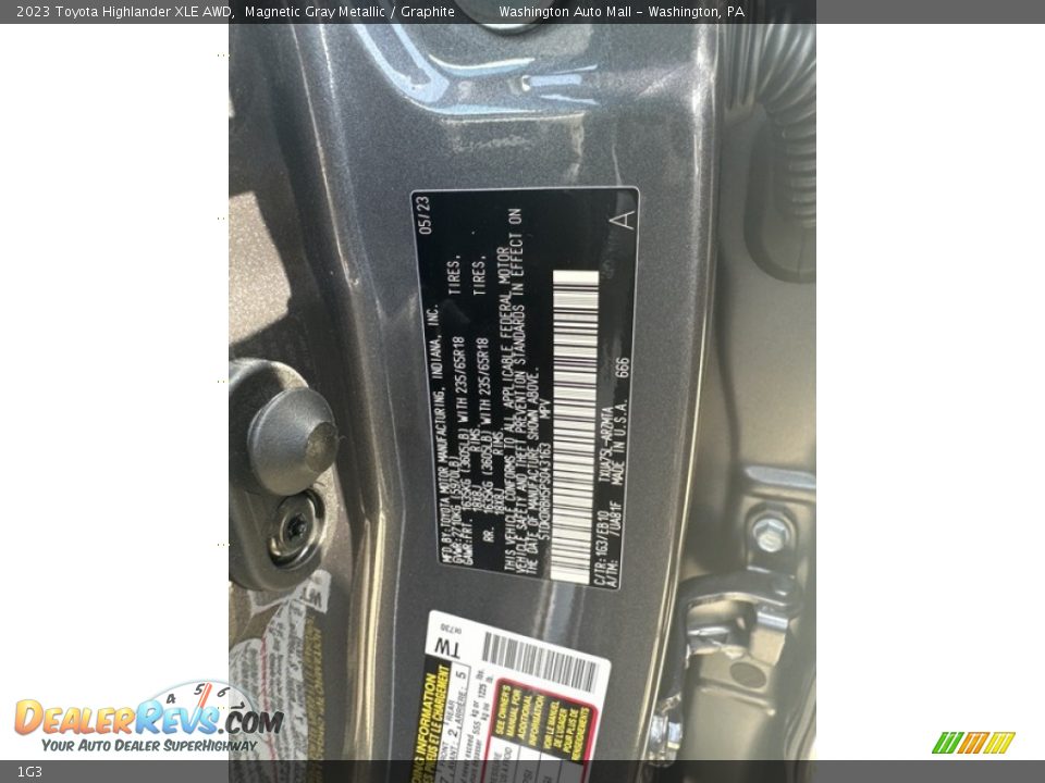 Toyota Color Code 1G3 Magnetic Gray Metallic