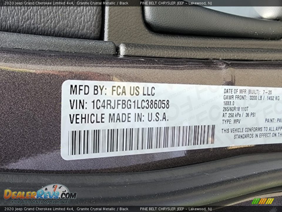 2020 Jeep Grand Cherokee Limited 4x4 Granite Crystal Metallic / Black Photo #36