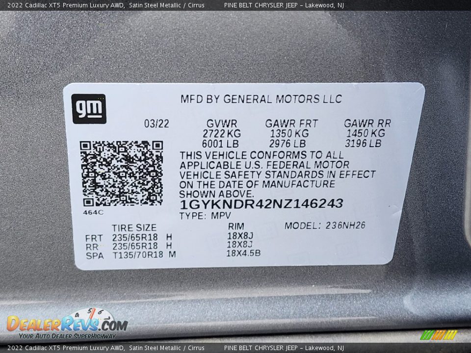 2022 Cadillac XT5 Premium Luxury AWD Satin Steel Metallic / Cirrus Photo #36