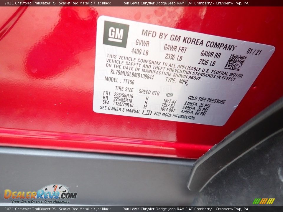 2021 Chevrolet TrailBlazer RS Scarlet Red Metallic / Jet Black Photo #20