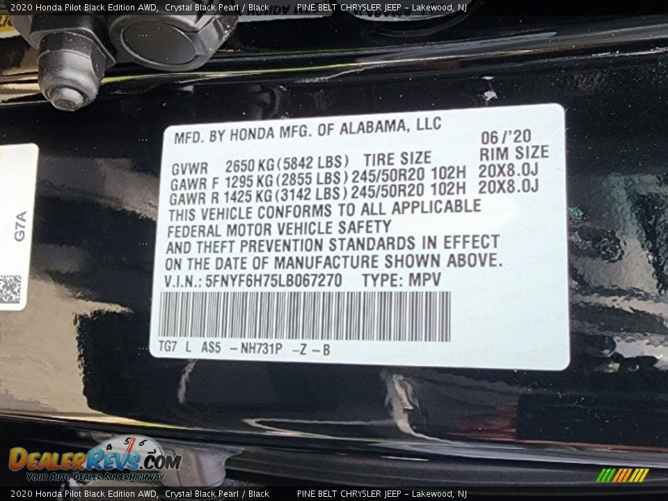 2020 Honda Pilot Black Edition AWD Crystal Black Pearl / Black Photo #36