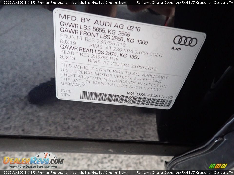 2016 Audi Q5 3.0 TFSI Premium Plus quattro Moonlight Blue Metallic / Chestnut Brown Photo #25