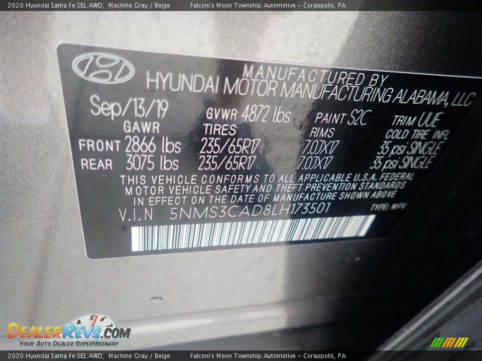 2020 Hyundai Santa Fe SEL AWD Machine Gray / Beige Photo #27