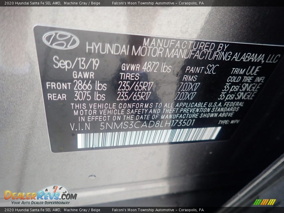 2020 Hyundai Santa Fe SEL AWD Machine Gray / Beige Photo #27