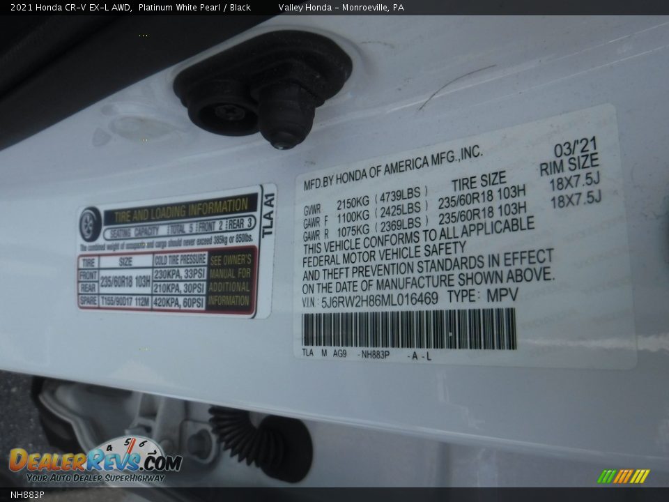 Honda Color Code NH883P Platinum White Pearl