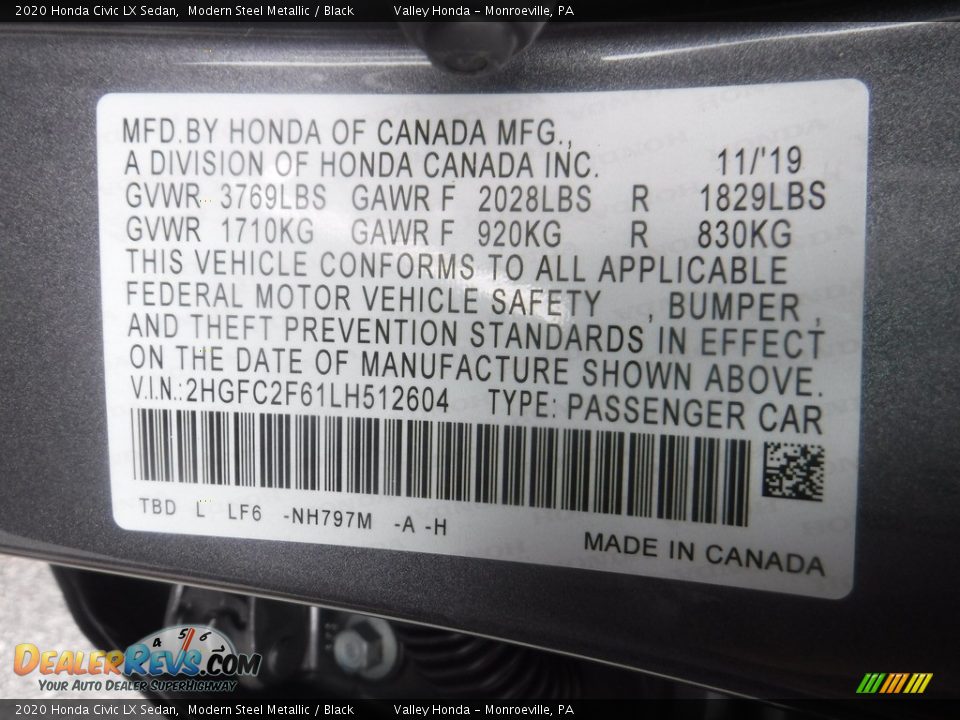 2020 Honda Civic LX Sedan Modern Steel Metallic / Black Photo #30