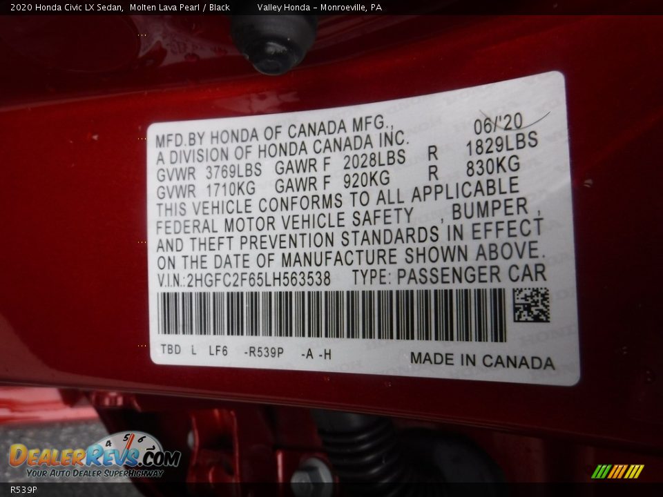 Honda Color Code R539P Molten Lava Pearl