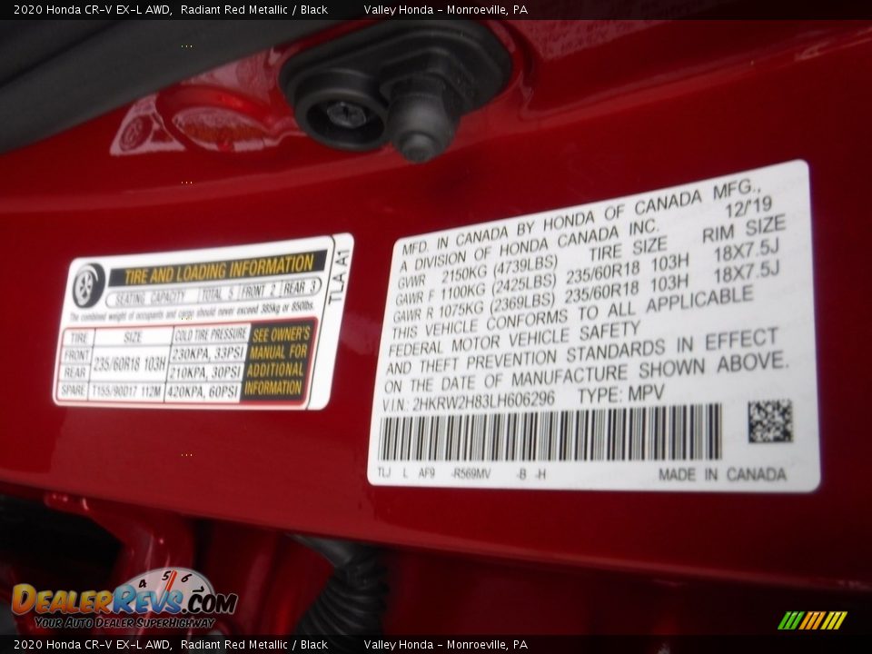 2020 Honda CR-V EX-L AWD Radiant Red Metallic / Black Photo #33