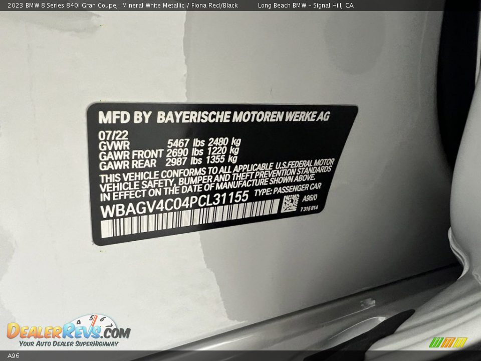 BMW Color Code A96 Mineral White Metallic