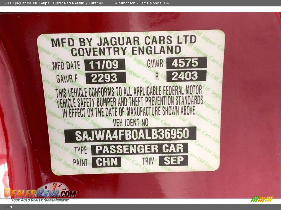 Jaguar Color Code CHN Claret Red Metallic