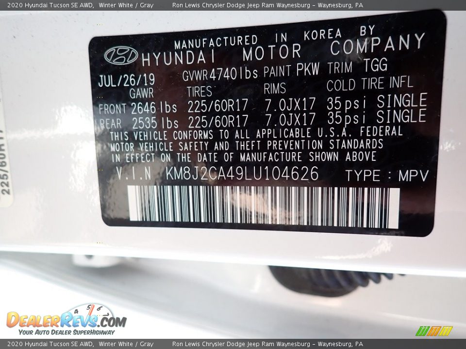 2020 Hyundai Tucson SE AWD Winter White / Gray Photo #15