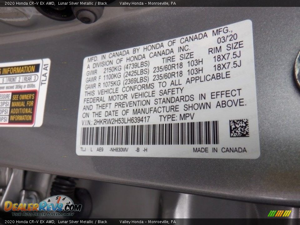 2020 Honda CR-V EX AWD Lunar Silver Metallic / Black Photo #35